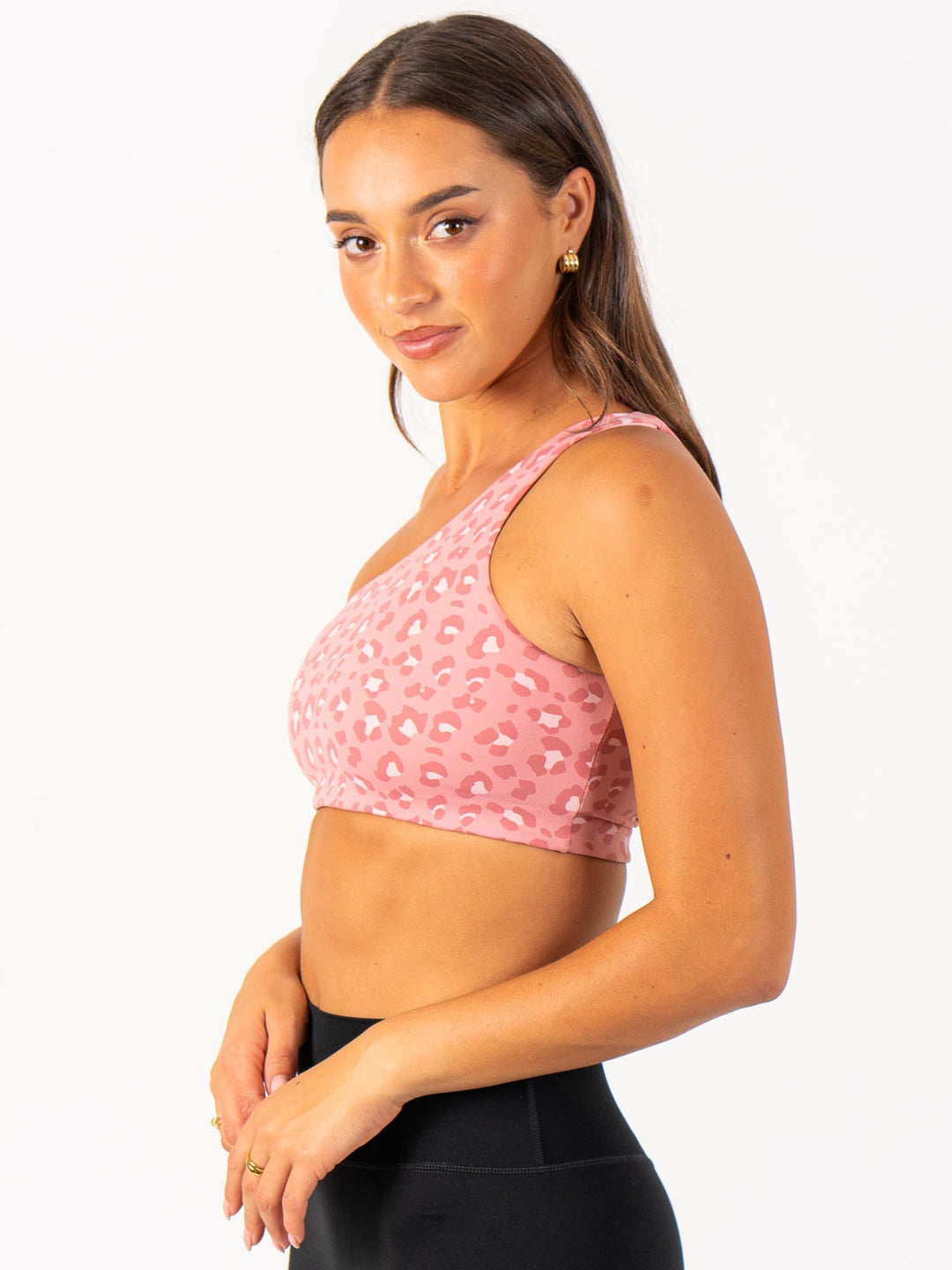 Adapt One Shoulder Sports Bra - Pink Leopard Clothing Ryderwear