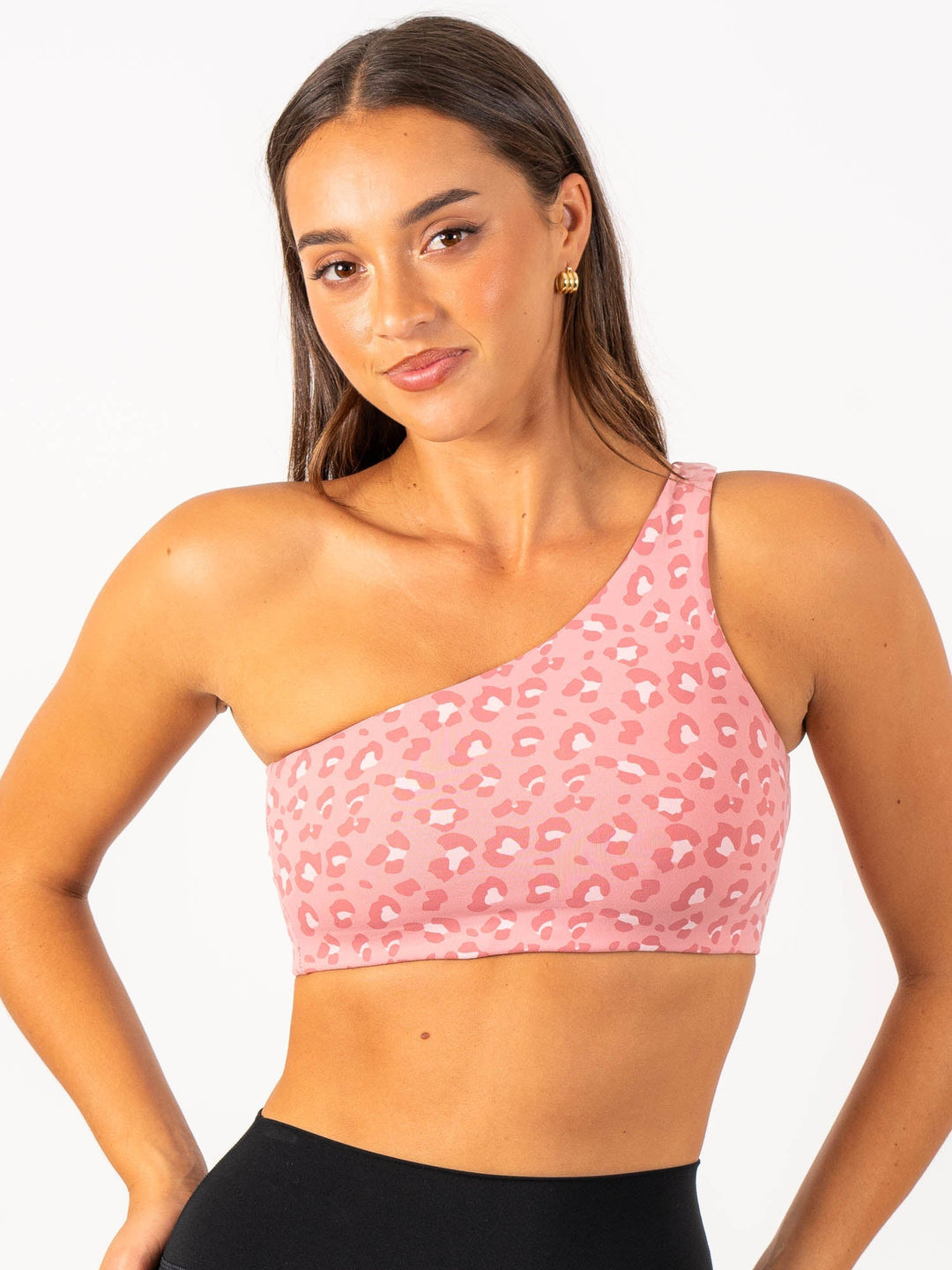 Adapt One Shoulder Sports Bra - Pink Leopard Clothing Ryderwear