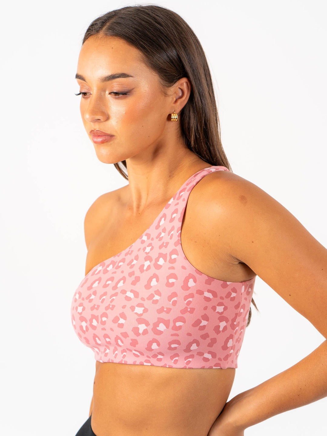 Adapt One Shoulder Sports Bra - Pink Leopard Clothing Ryderwear