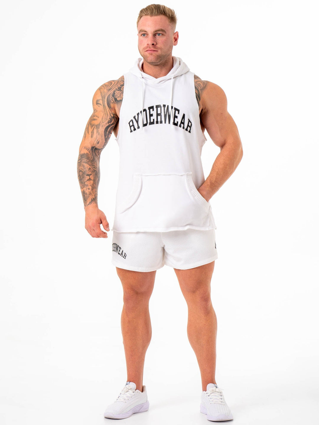 Collegiate Sleeveless Hoodie - White Clothing Ryderwear