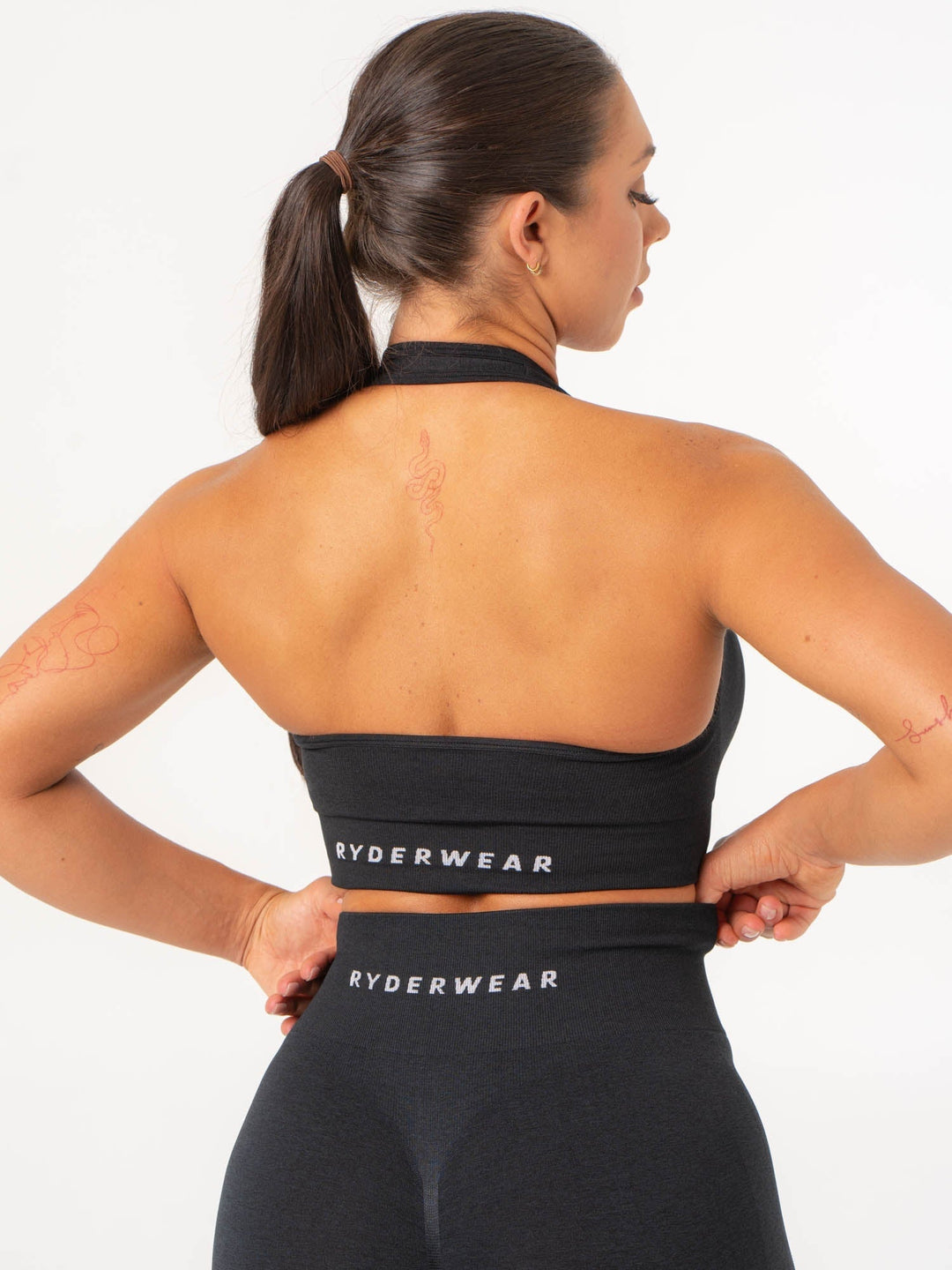 Contour Halter Bra - Black Marl Clothing Ryderwear
