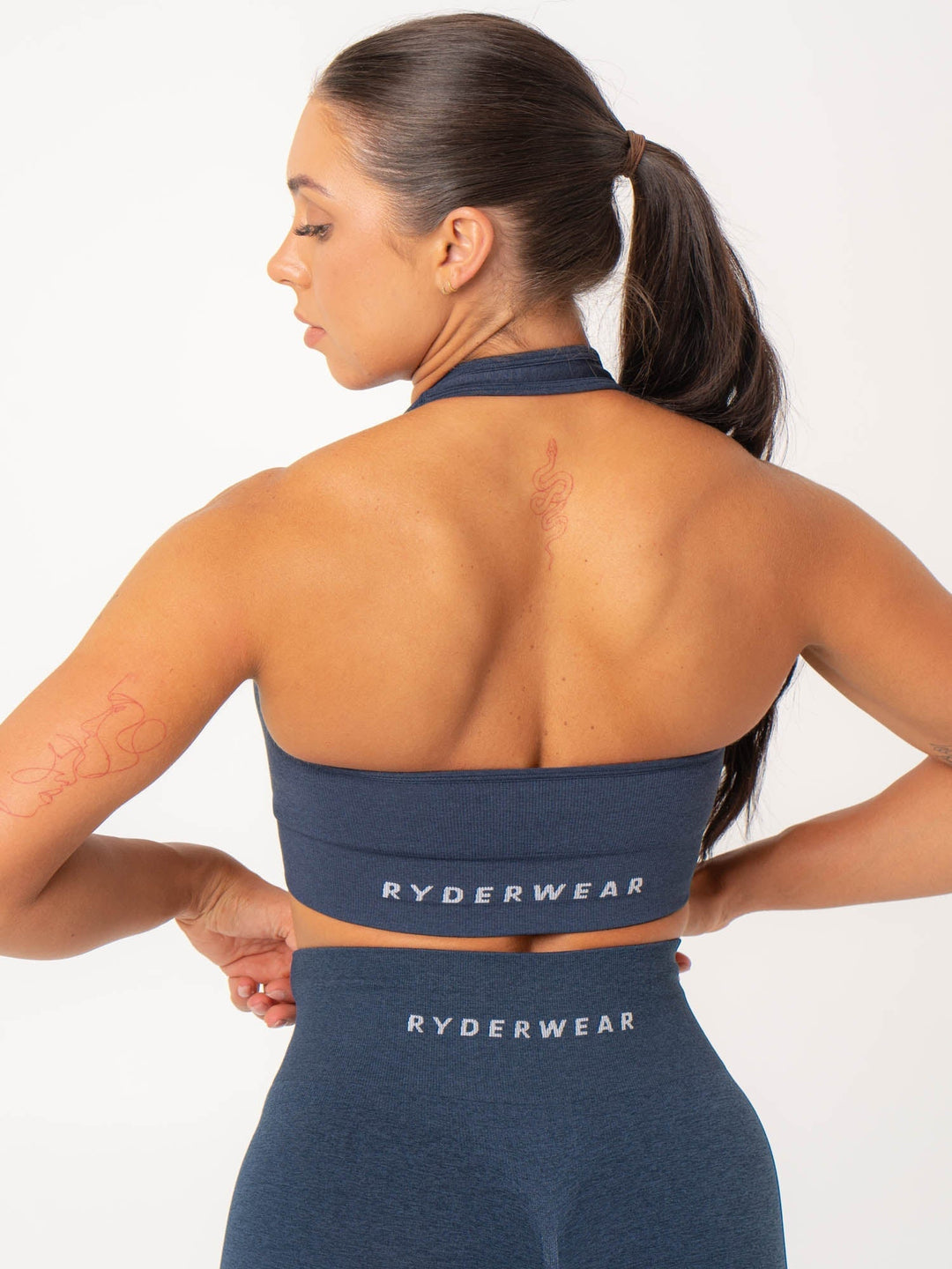 Contour Halter Bra - Navy Marl Clothing Ryderwear