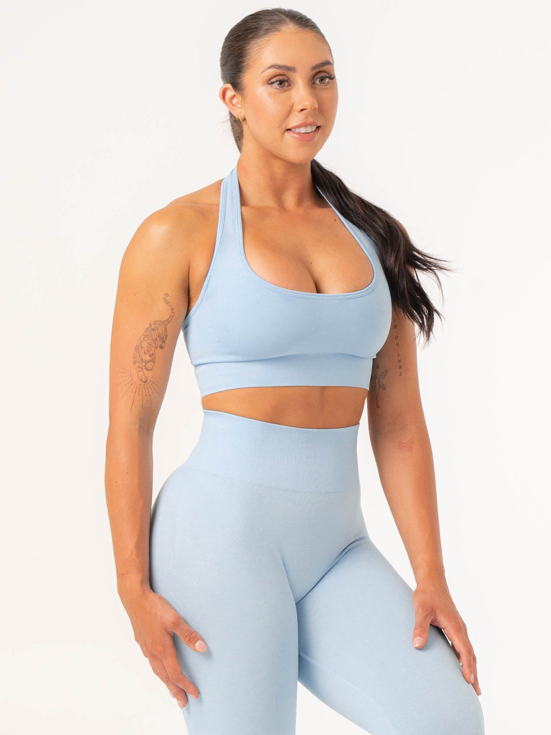 Contour Halter Bra - Sky Blue Marl Clothing Ryderwear