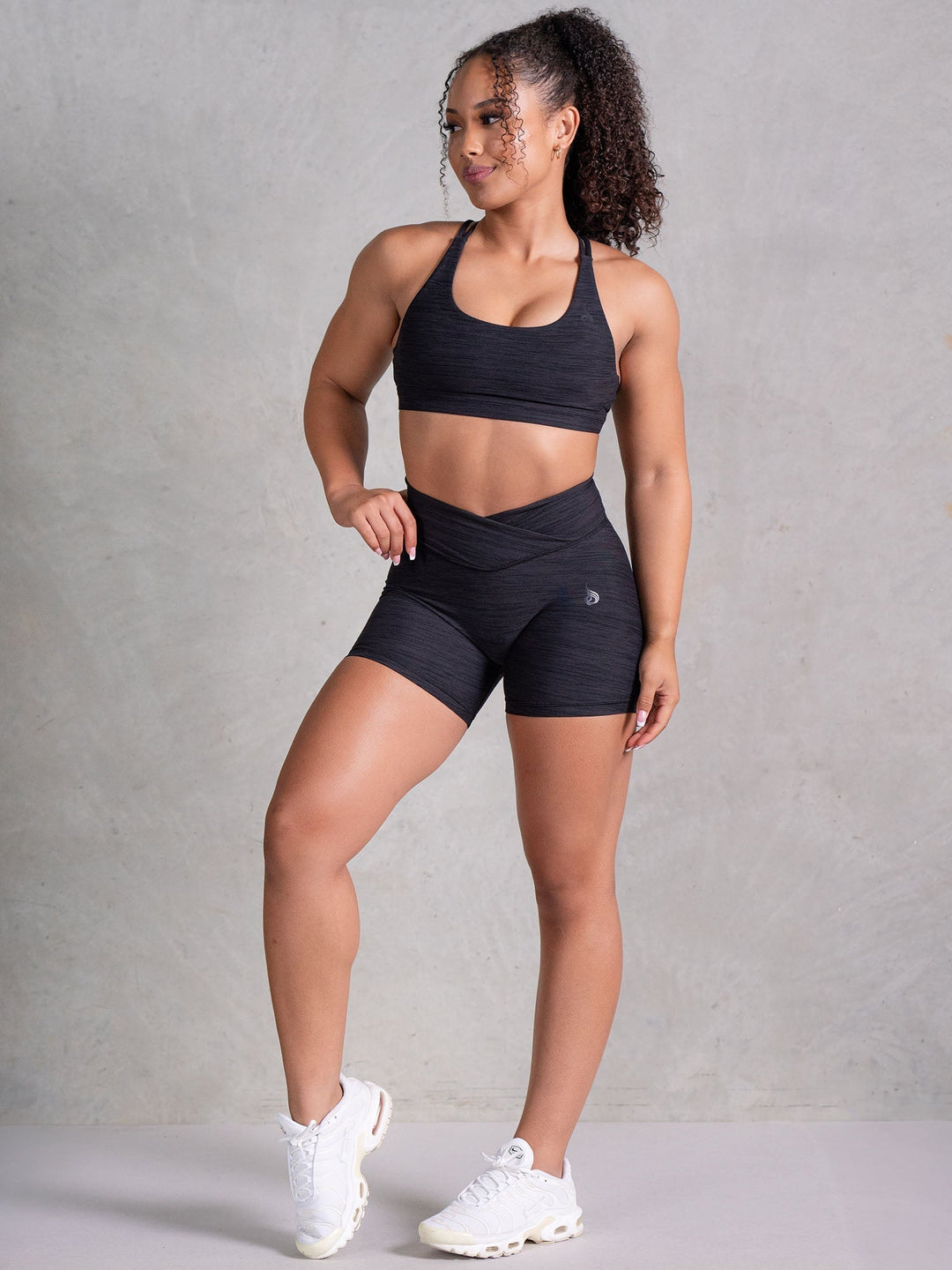 Icon Cross Over Scrunch Shorts - Black Marl Clothing Ryderwear