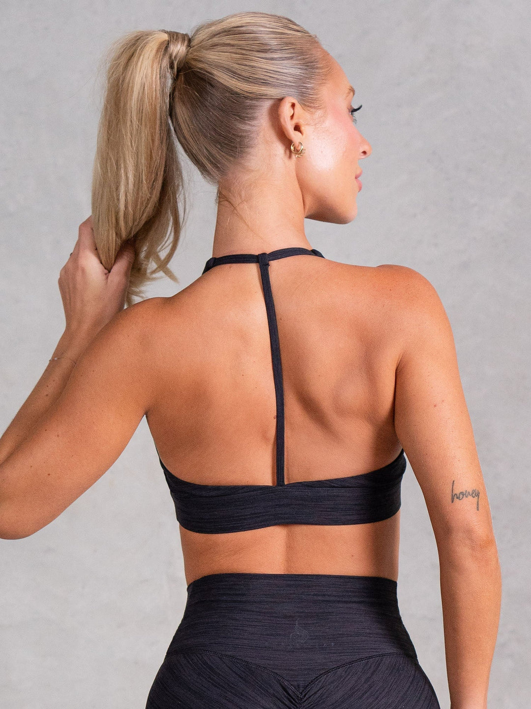 Icon V Neck Sports Bra - Black Marl Clothing Ryderwear