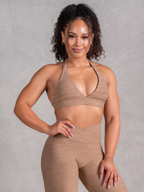 Icon V Neck Sports Bra Mocha Marl