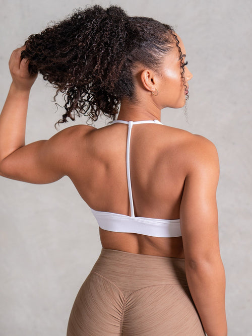 Icon V Neck Sports Bra White