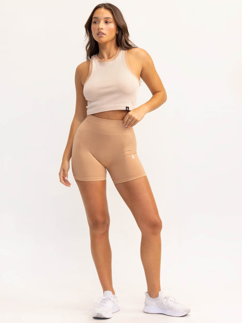 Lift 2.0 Rib Seamless Tank Tan/White