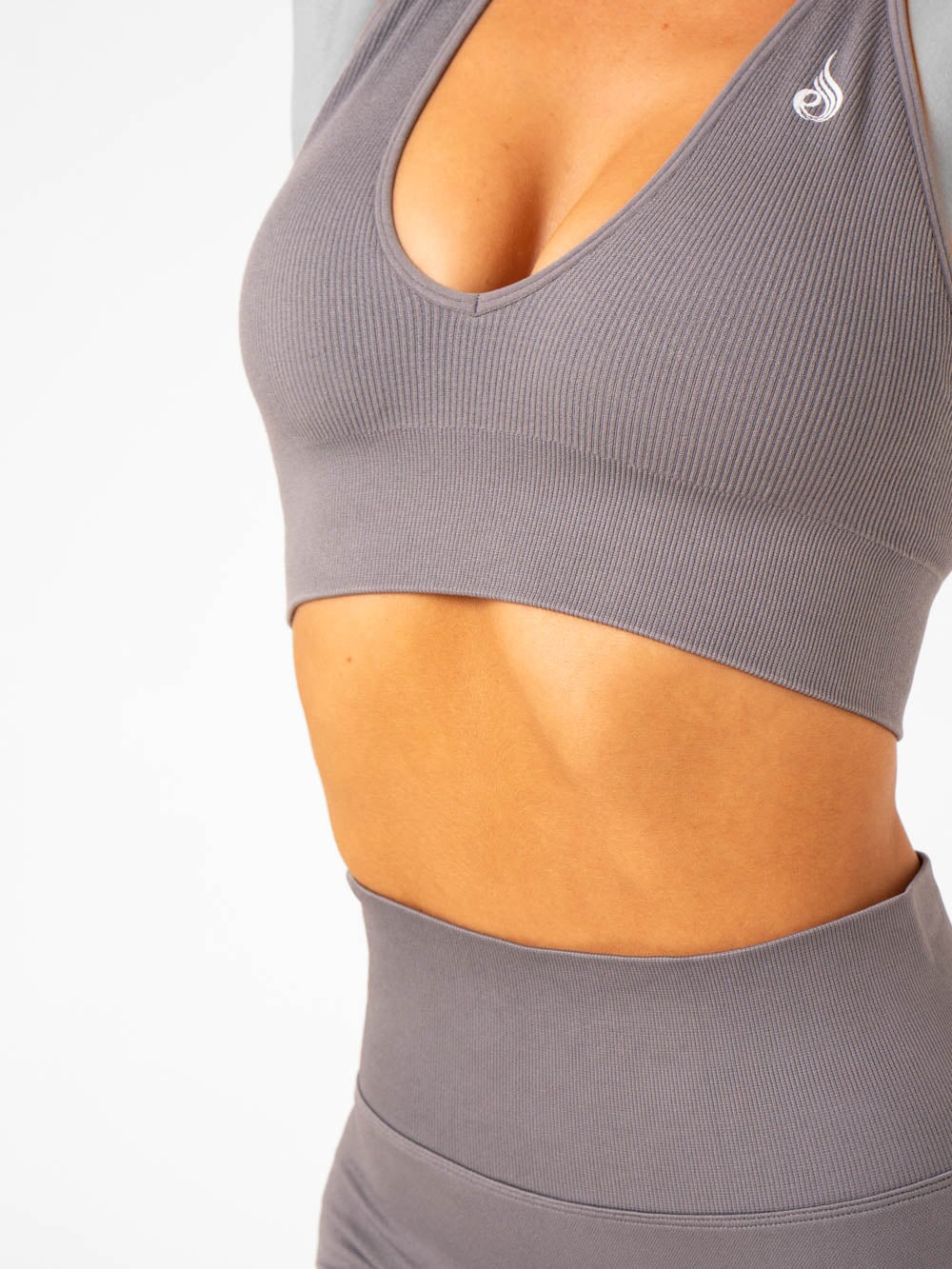 Lift Rib Seamless Halter Sports Bra - Charcoal Clothing Ryderwear