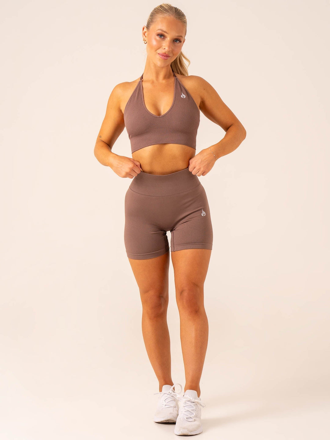 Lift Rib Seamless Halter Sports Bra - Deep Taupe Clothing Ryderwear