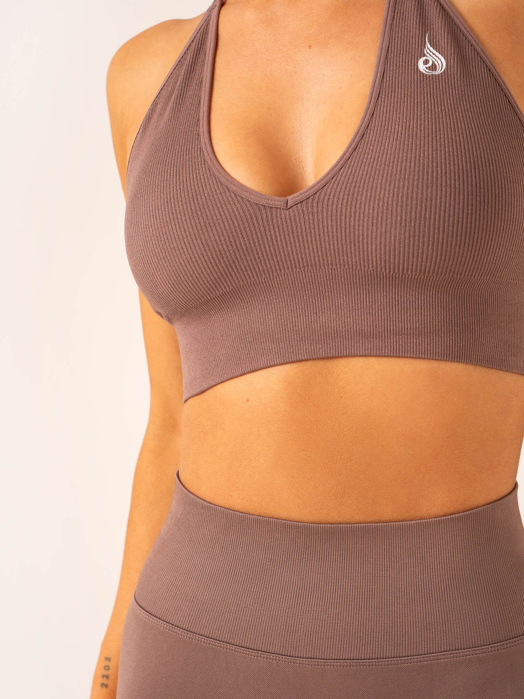 Lift Rib Seamless Halter Sports Bra - Deep Taupe Clothing Ryderwear