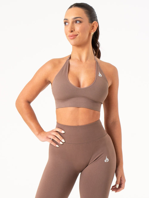 Lift Rib Seamless Halter Sports Bra Espresso