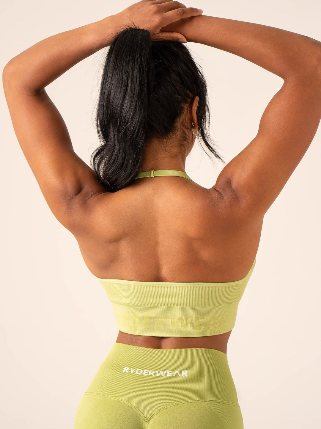 Lift Rib Seamless Halter Sports Bra - Olive Clothing Ryderwear