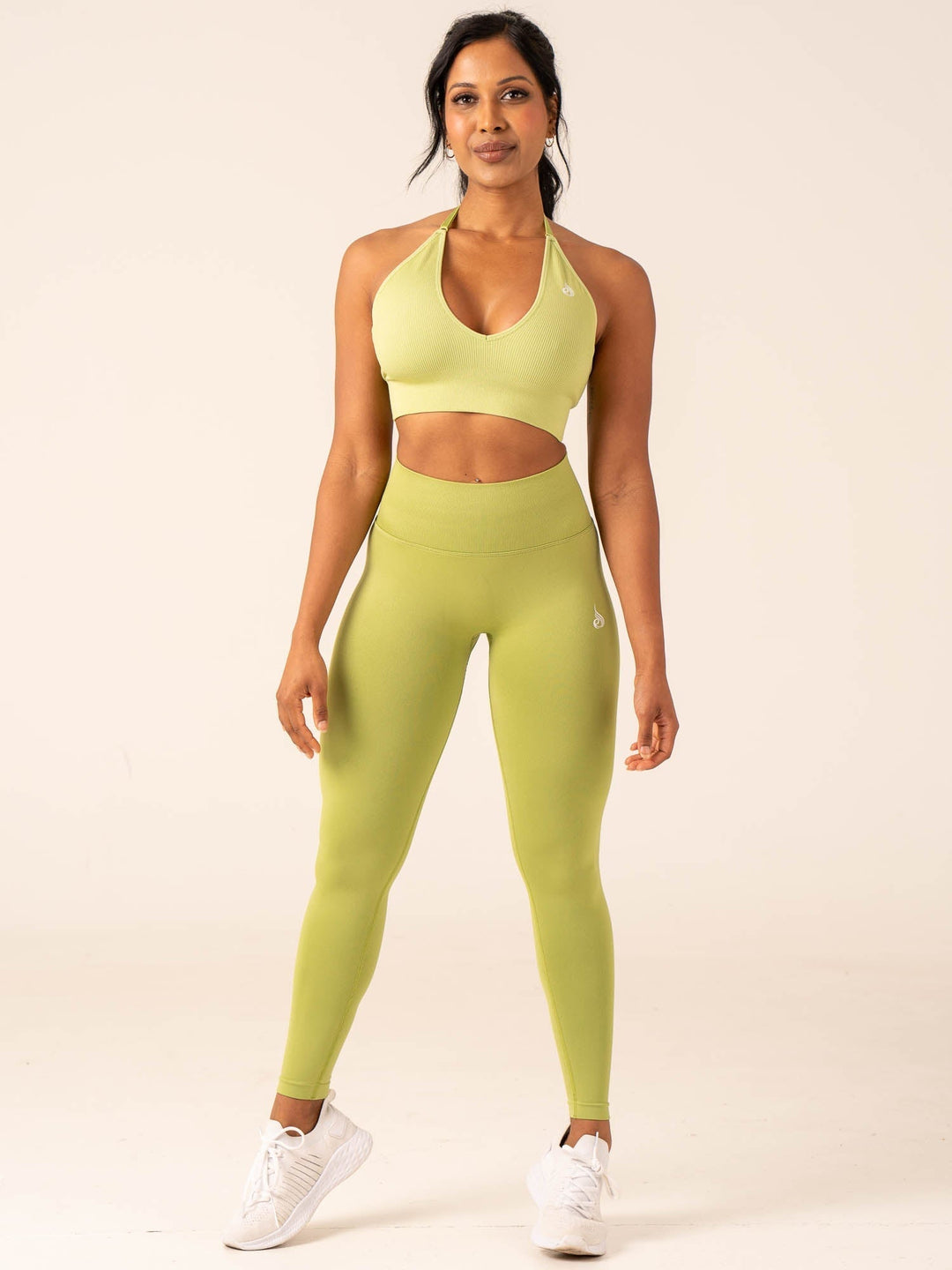 Lift Rib Seamless Halter Sports Bra - Olive Clothing Ryderwear