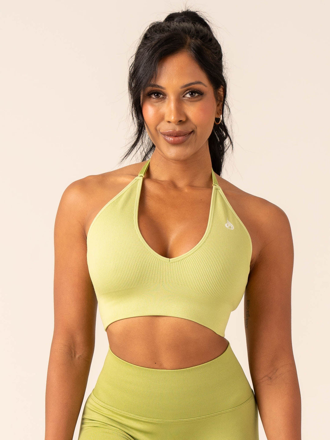 Lift Rib Seamless Halter Sports Bra - Olive Clothing Ryderwear