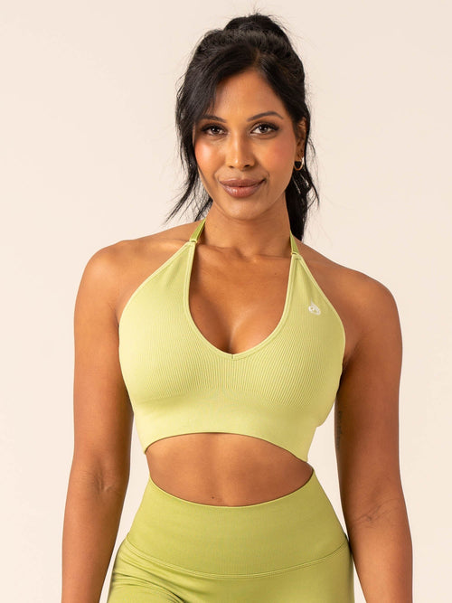 Lift Rib Seamless Halter Sports Bra Olive blue