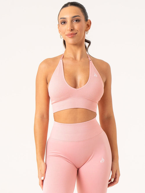 Lift Rib Seamless Halter Sports Bra Pink