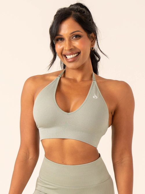 Lift Rib Seamless Halter Sports Bra Sage blue