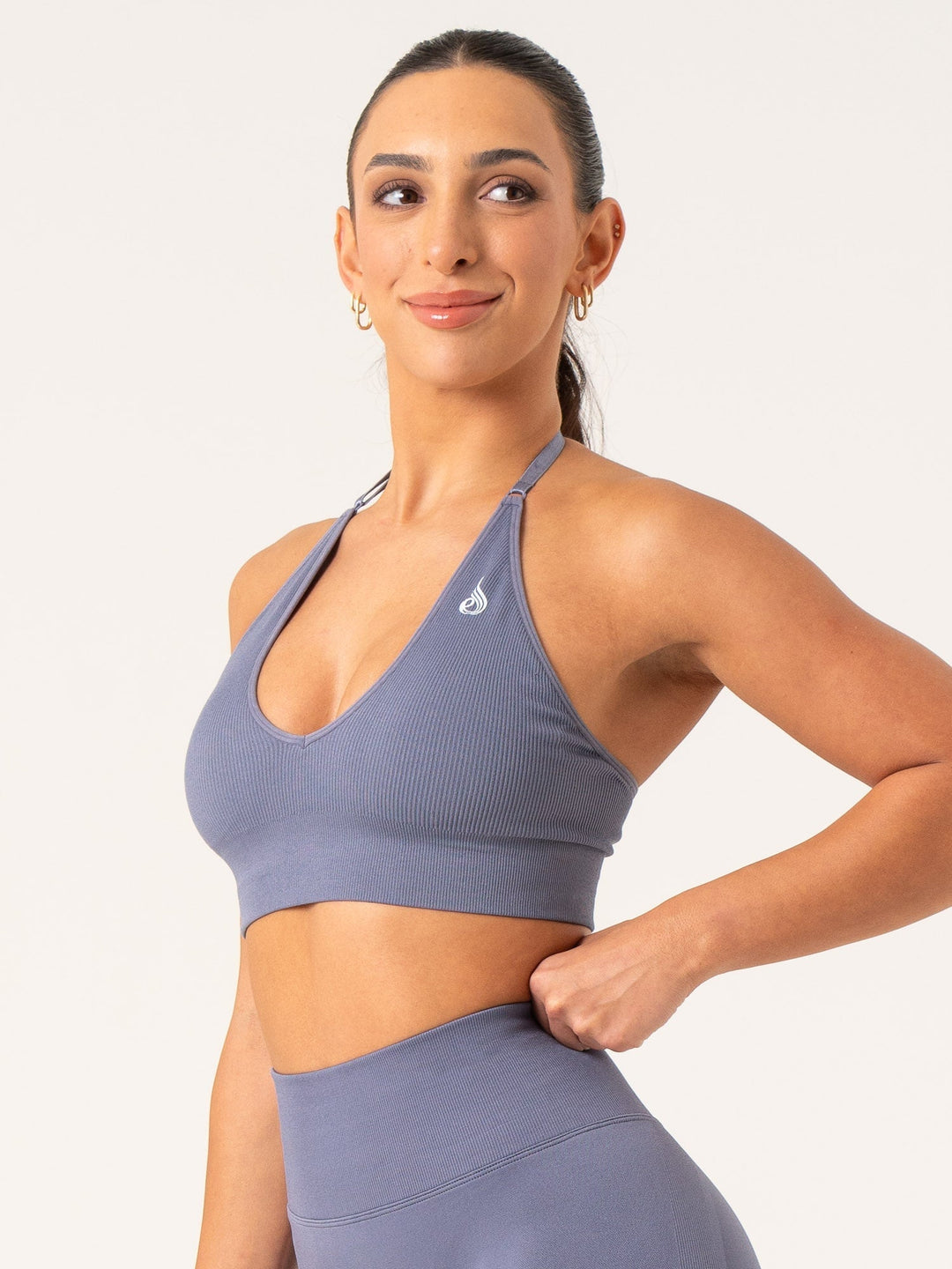 Lift Rib Seamless Halter Sports Bra - Slate Blue Clothing Ryderwear