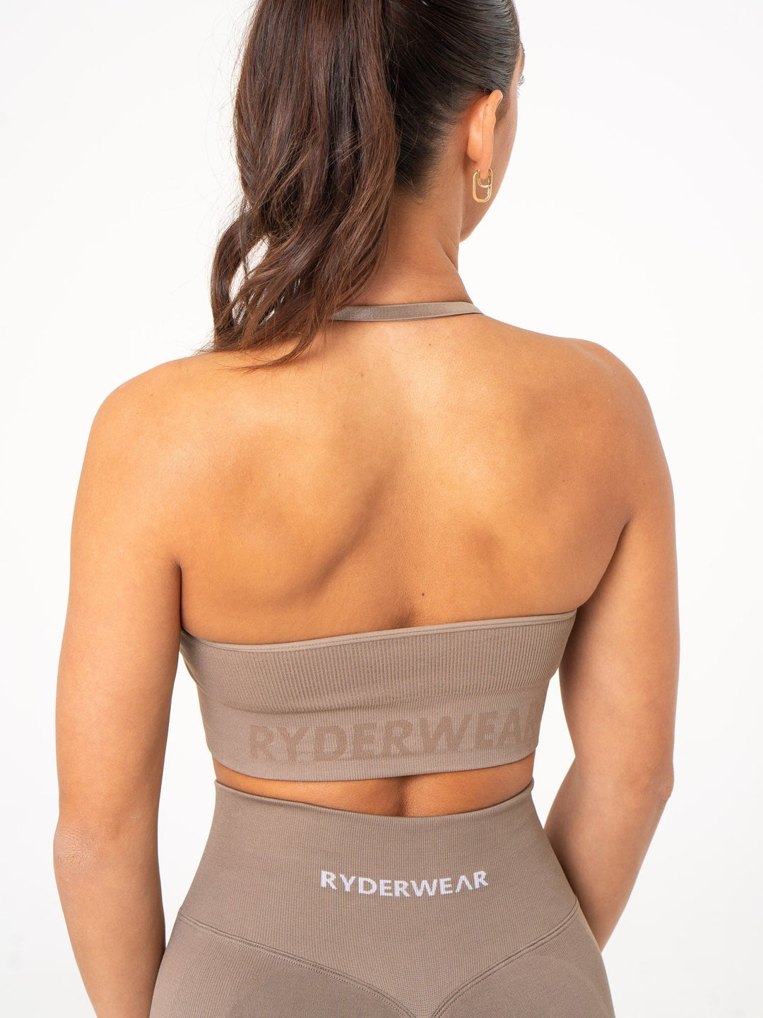 Lift Rib Seamless Halter Sports Bra - Taupe Clothing Ryderwear