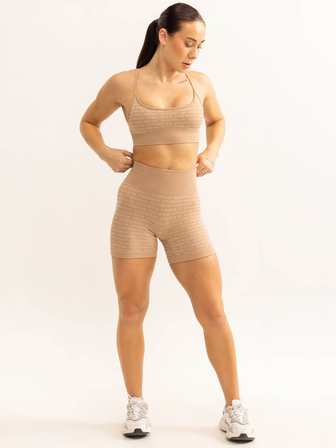 Logo Lux Seamless Sports Bra - Tan Clothing Ryderwear