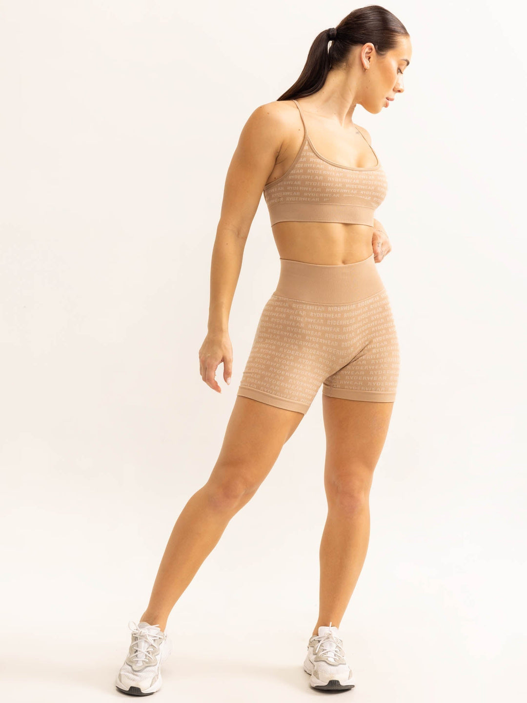 Logo Lux Seamless Sports Bra - Tan Clothing Ryderwear