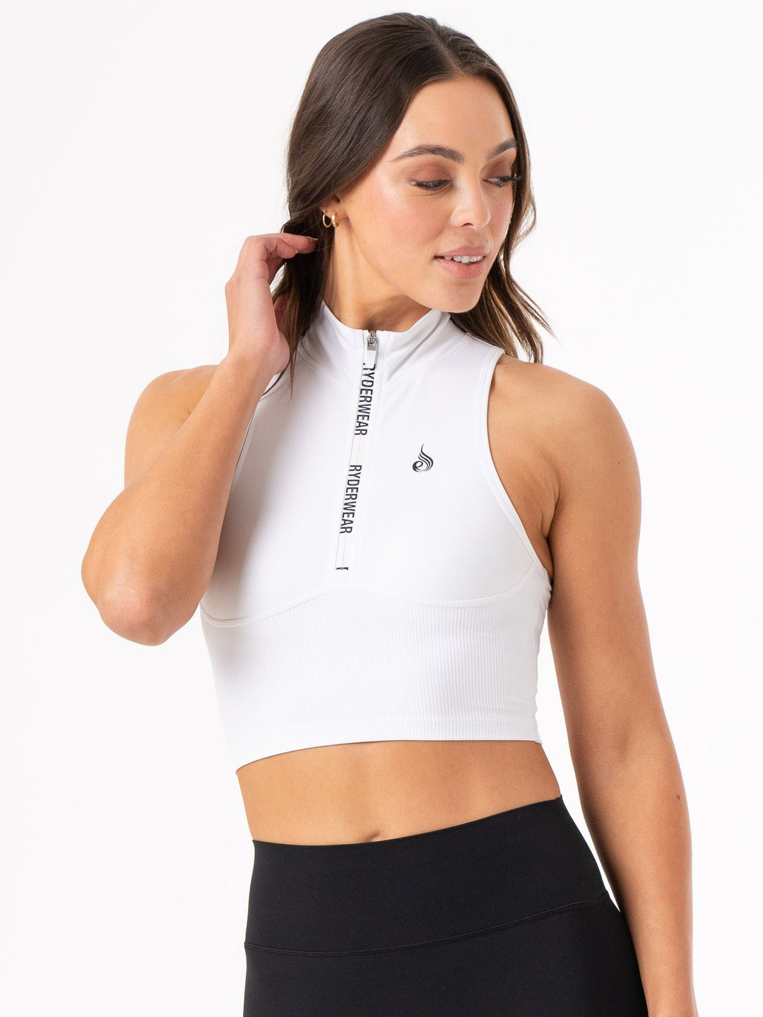 NKD 1/2 Zip Tank - White Clothing Ryderwear