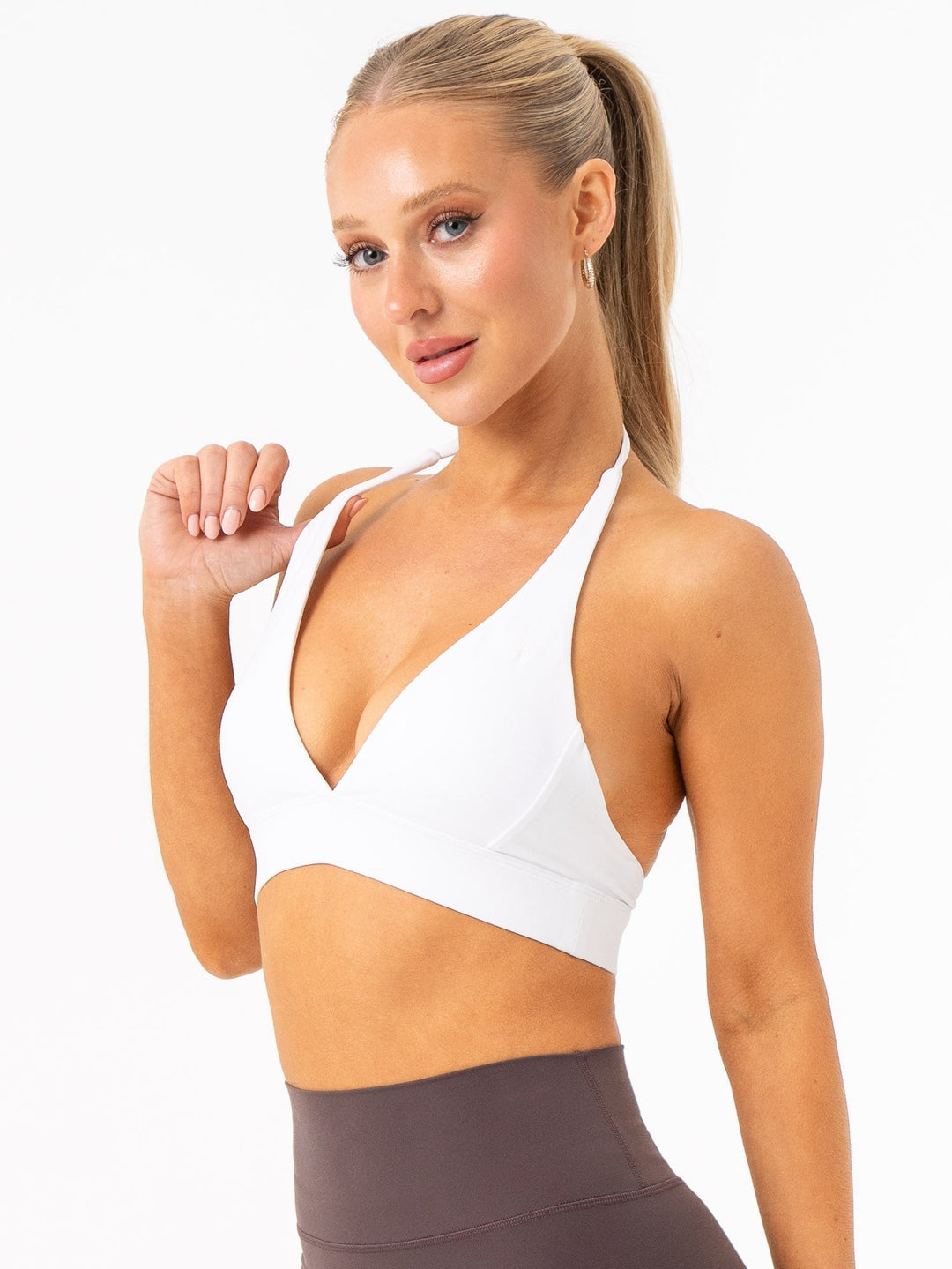 NKD Halter Sports Bra - White Clothing Ryderwear