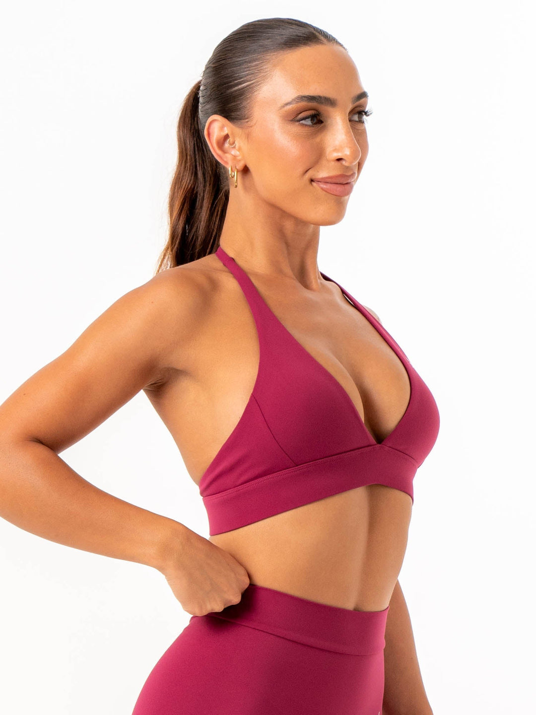 NKD Halter Sports Bra - Wine Clothing Ryderwear