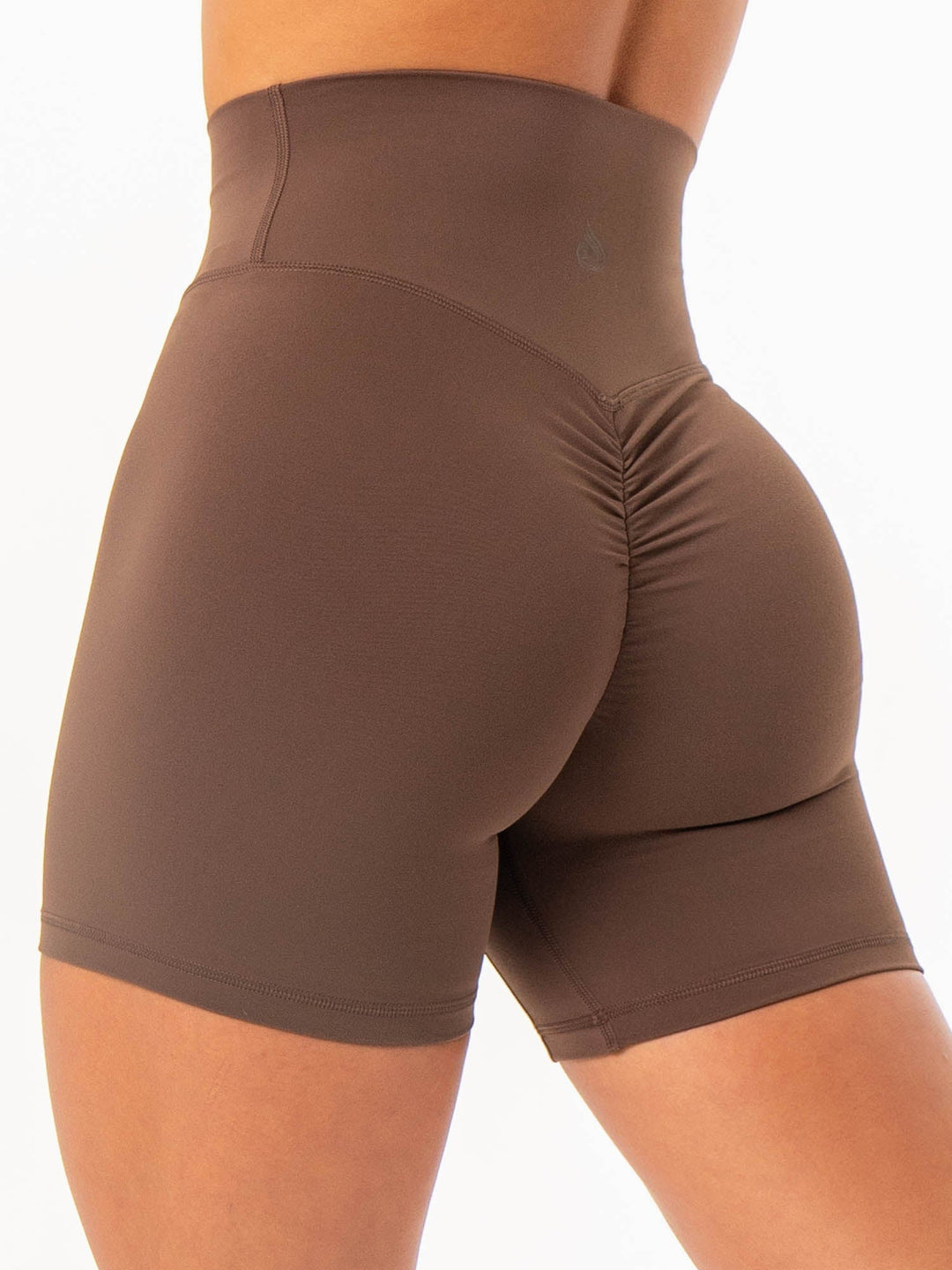 NKD High Waisted Scrunch Shorts - Chocolate Clothing Ryderwear