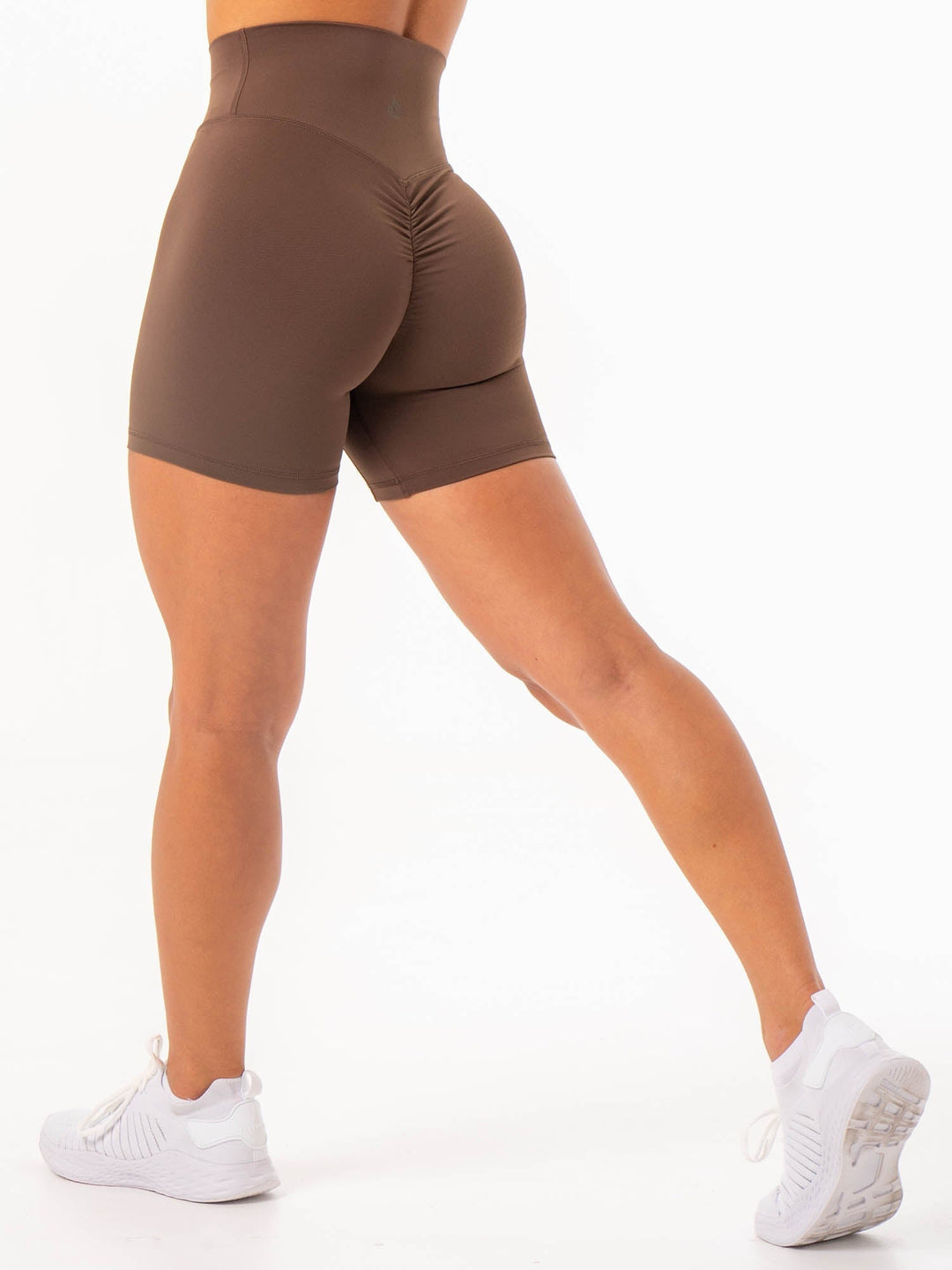 NKD High Waisted Scrunch Shorts - Chocolate Clothing Ryderwear