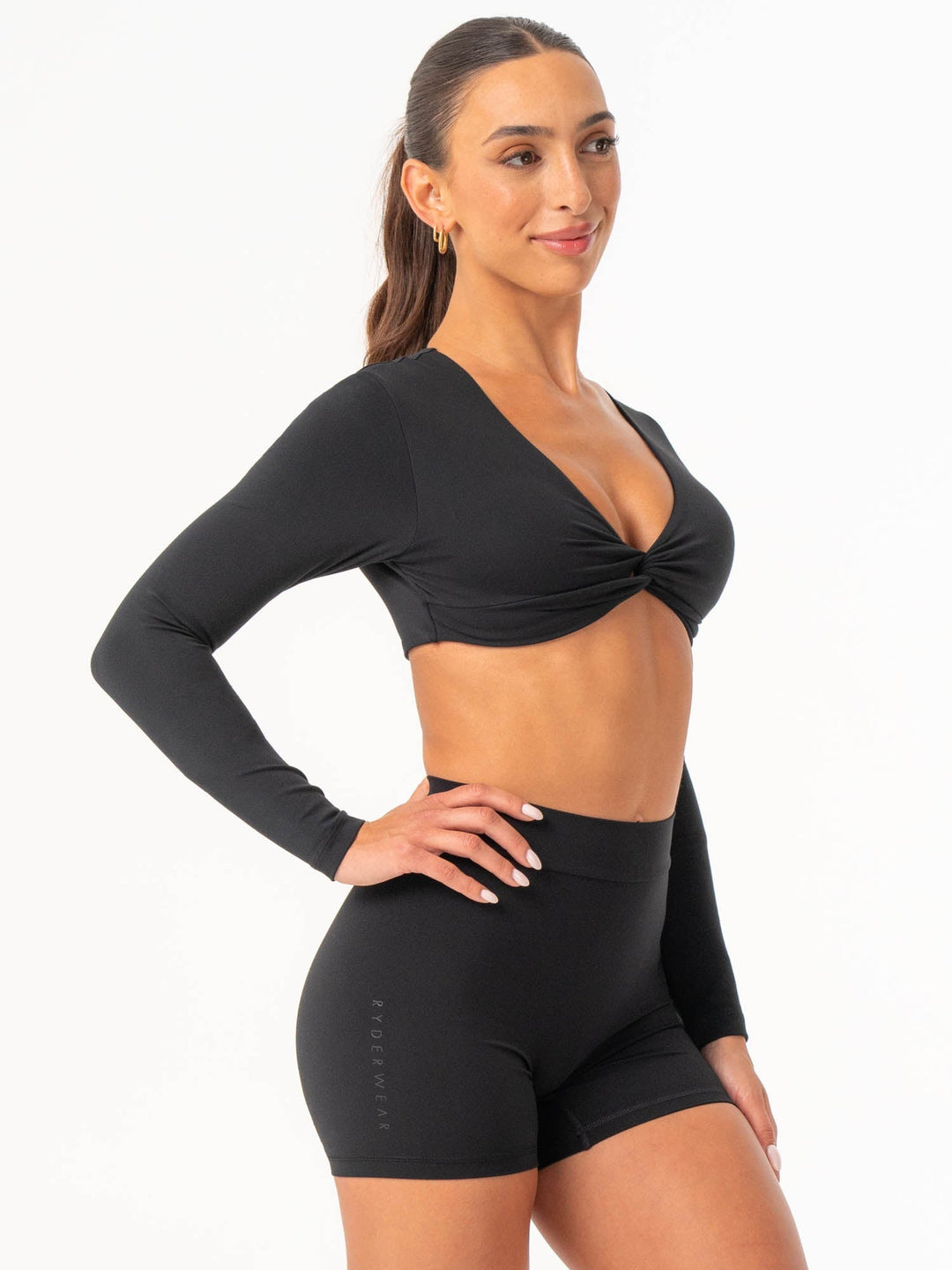 NKD Knot Long Sleeve Top - Black Clothing Ryderwear