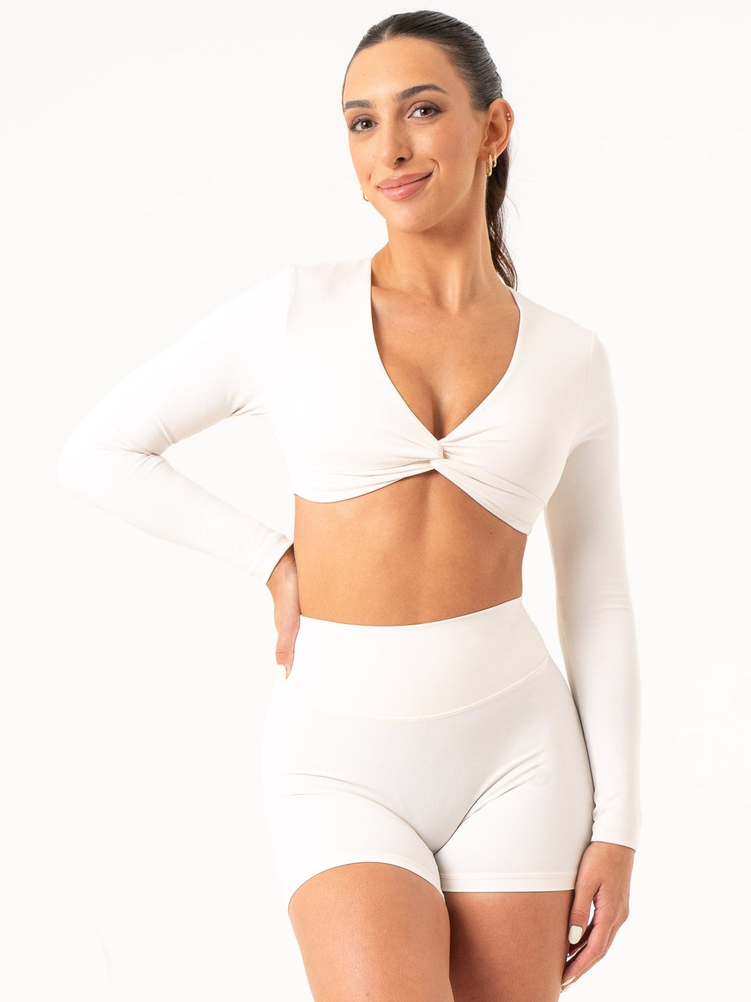 NKD Knot Long Sleeve Top - Off White Clothing Ryderwear
