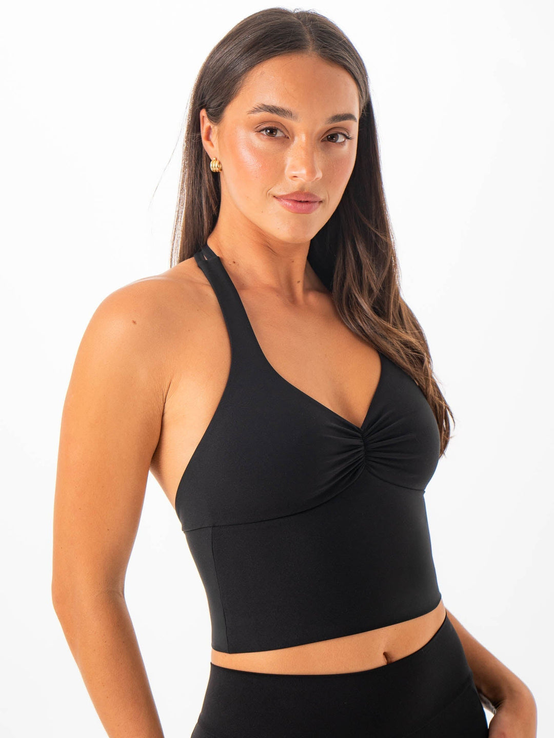 NKD Scrunch Halter Tank - Black Clothing Ryderwear