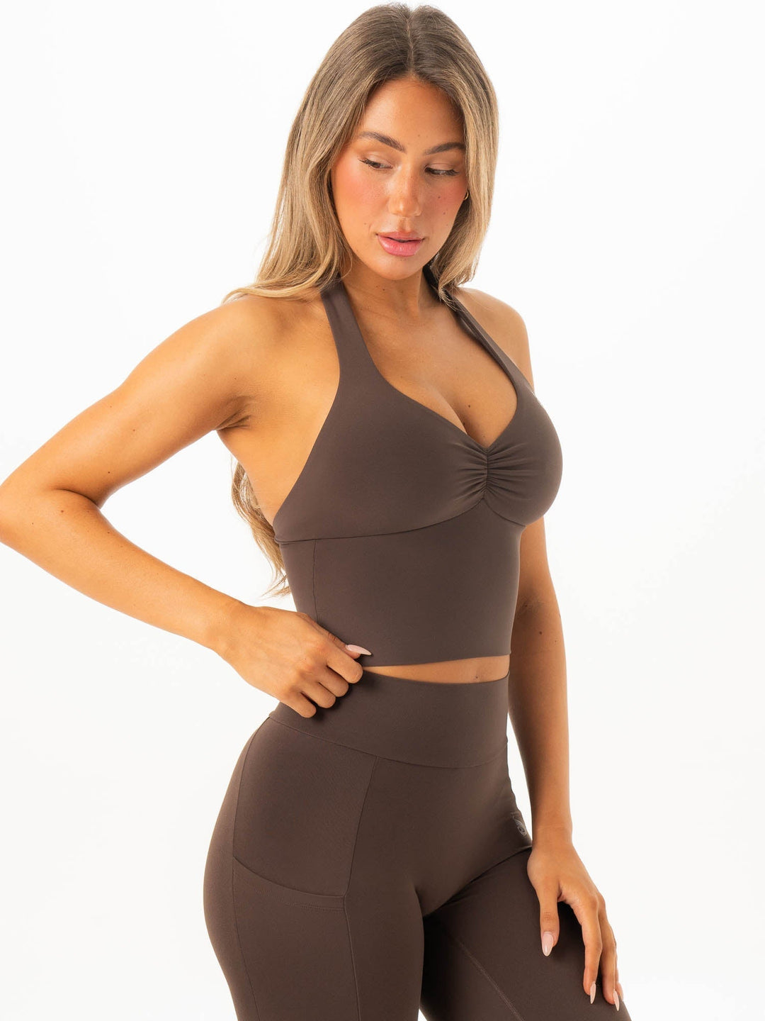 NKD Scrunch Halter Tank - Espresso Clothing Ryderwear