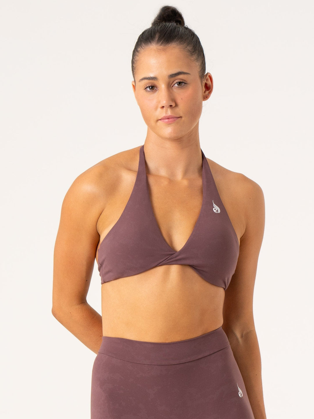 NKD Stonewash Halter Sports Bra - Chocolate Stonewash Clothing Ryderwear