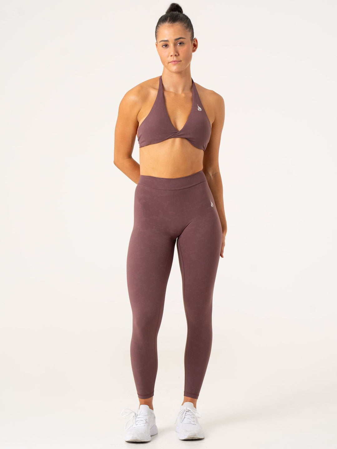 NKD Stonewash Halter Sports Bra - Chocolate Stonewash Clothing Ryderwear