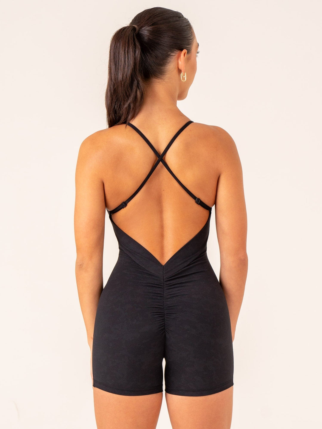 NKD Stonewash V Scrunch Bodysuit - Black Stonewash Clothing Ryderwear