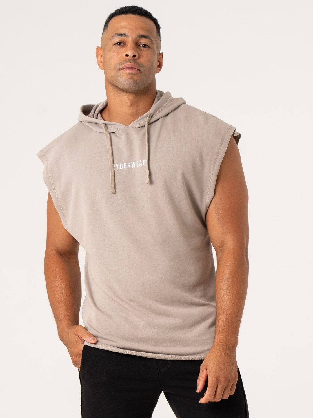 Pursuit Fleece Sleeveless Hoodie - Taupe Clothing Ryderwear