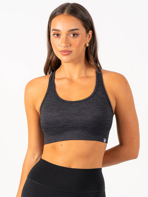 Rib Seamless Sports Bra Black Marl