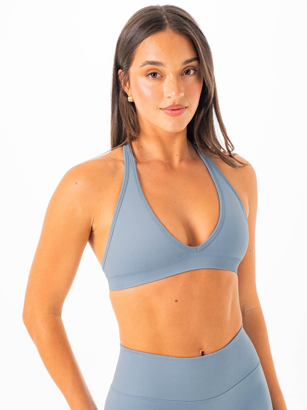 Sculpt Seamless Halter Bra - Steel Blue Clothing Ryderwear