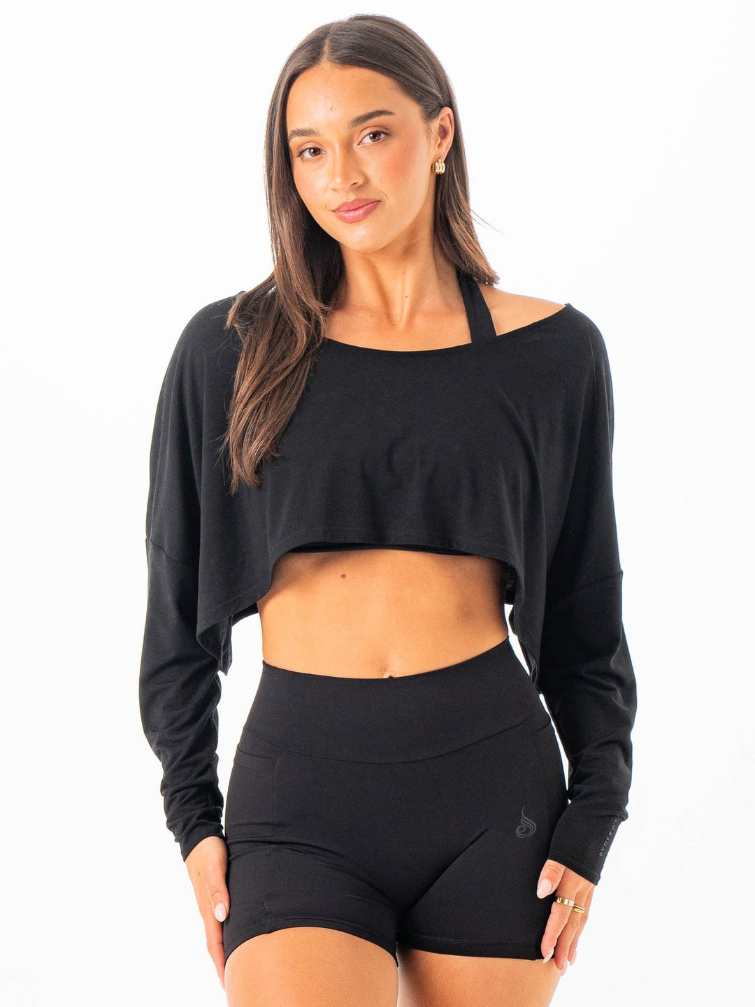 Slouchy Off Shoulder Top - Black Clothing Ryderwear