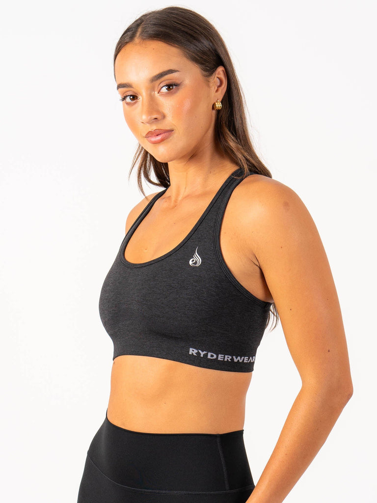 Staples Seamless Racer Back Sports Bra - Black Marl - Ryderwear