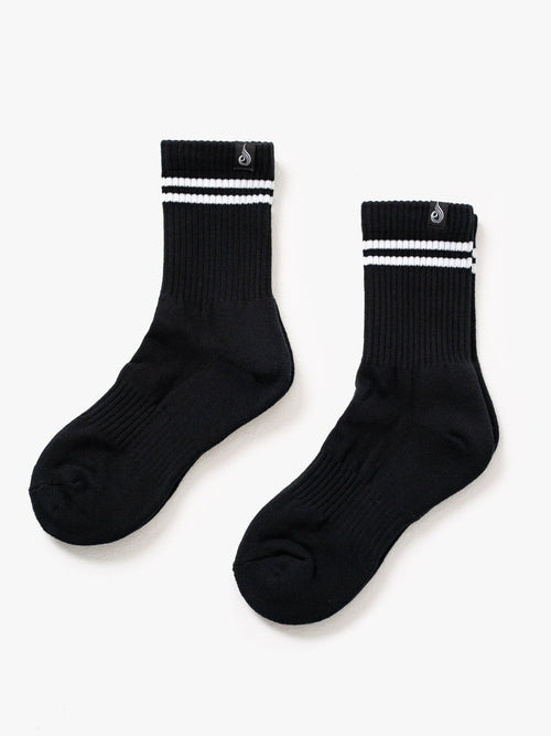 Stripe Crew Socks 2 Pack Black