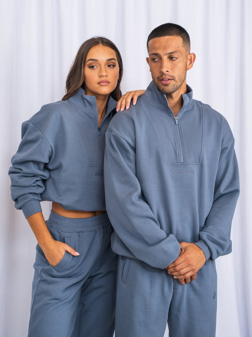 Unisex Half Zip Jumper Denim Blue