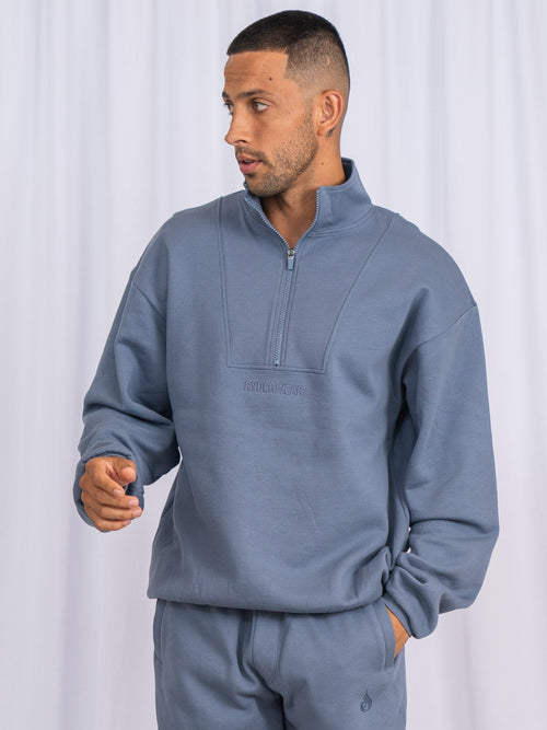 Unisex Half Zip Jumper Denim Blue