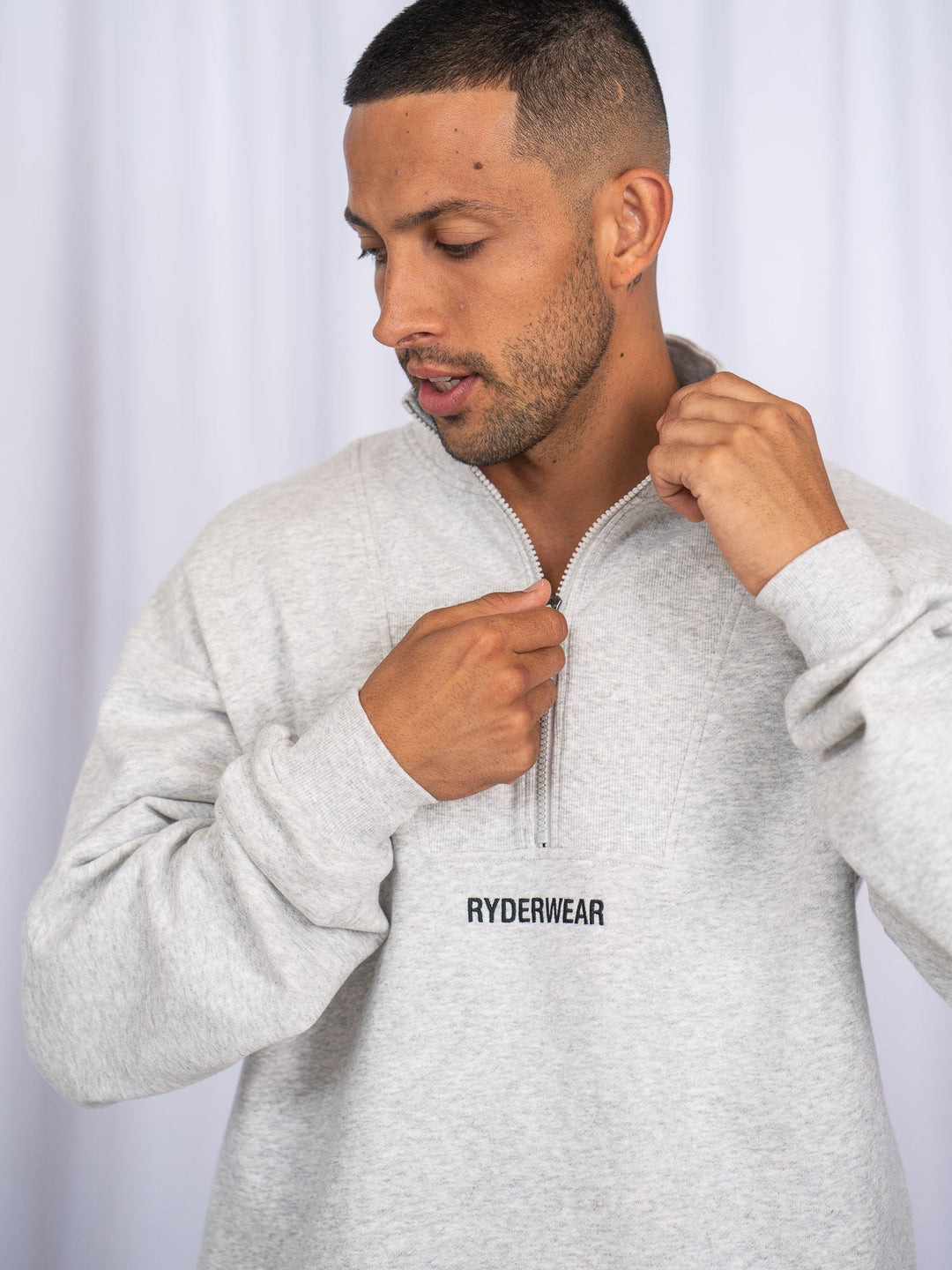 Unisex Half Zip Jumper - Snow Marl Clothing Ryderwear