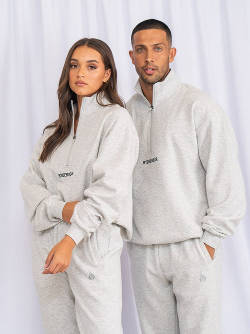 Unisex Half Zip Jumper Snow Marl