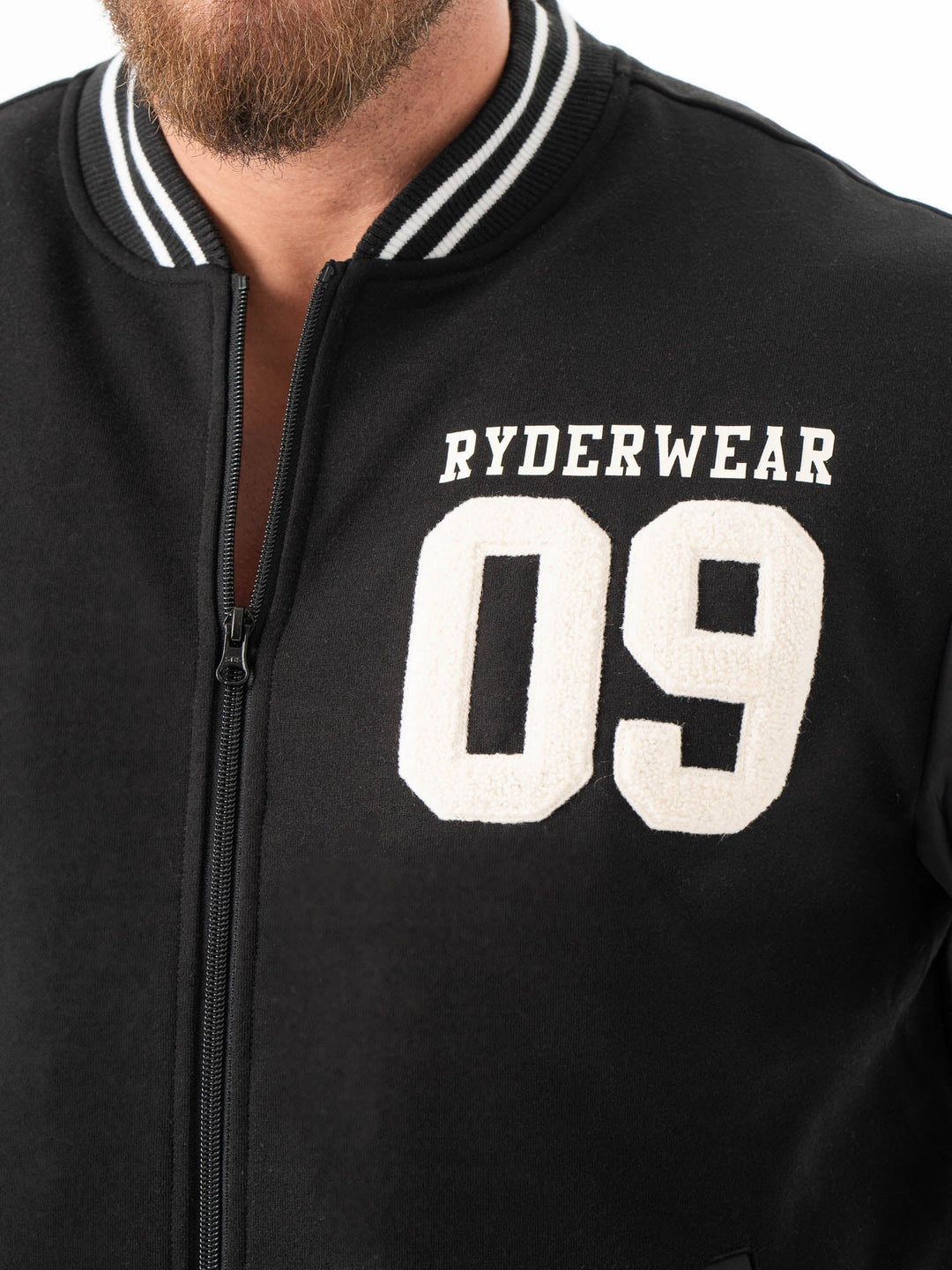 Varsity Bomber Jacket - Black/Black Clothing Ryderwear