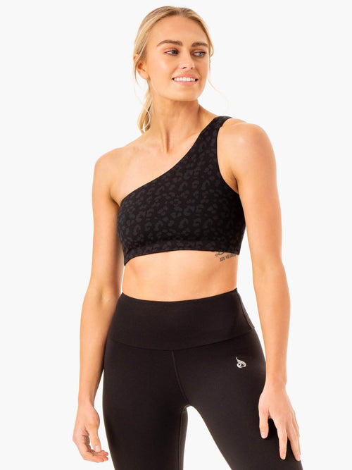 Adapt One Shoulder Sports Bra Black Leopard